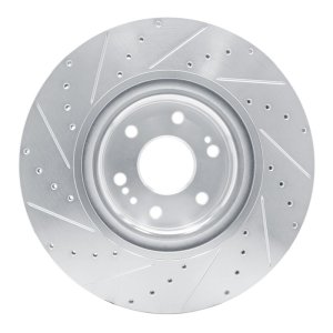 Cadillac Escalade Brake Rotor (1) - Front Right - R1 Concepts - Drilled & Slotted - Silver - `21-`25